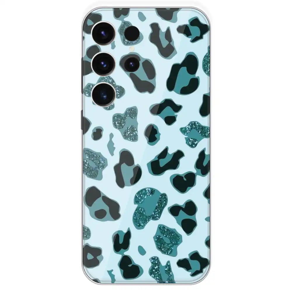 Blue Leopard Glitter Print - Printed Silicone Case For Samsung Galaxy S23 Ultra