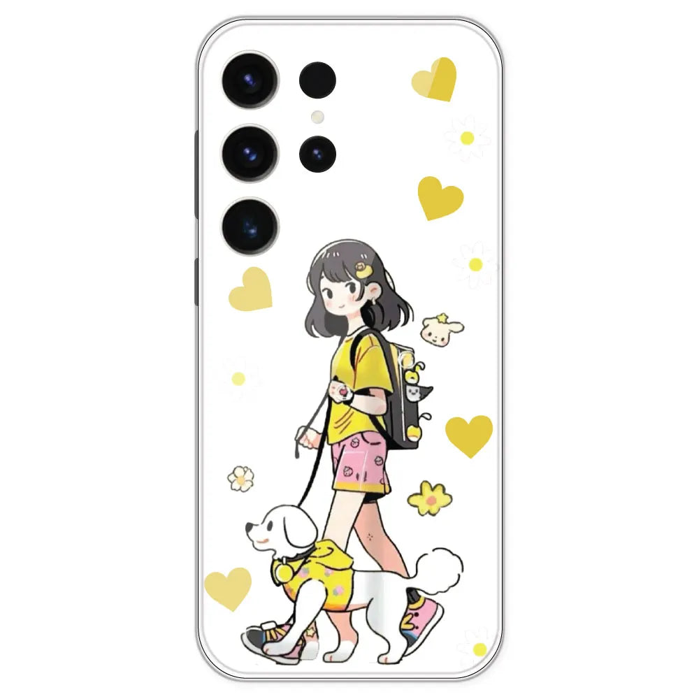 Yellow Girl And Dog - Clear Printed Silicone Case For Samsung Galaxy S23 Ultra