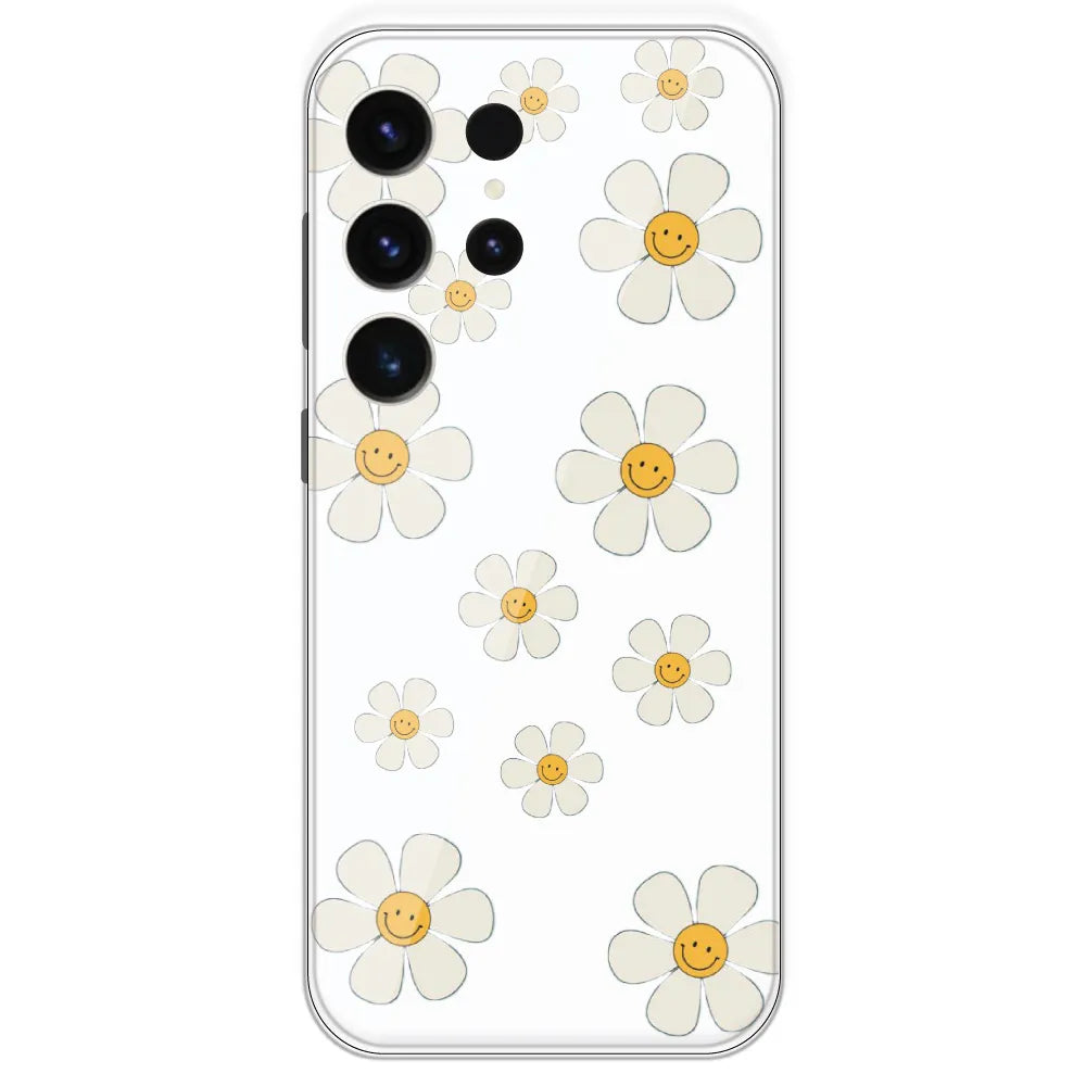 Smile Flowers - Clear Printed Silicone Case For Samsung Galaxy S23 Ultra