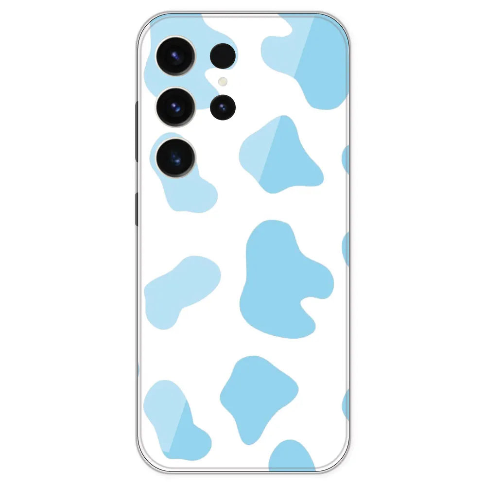 Blue Cow Print - Clear Printed Silicone Case For Samsung Galaxy S23 Ultra