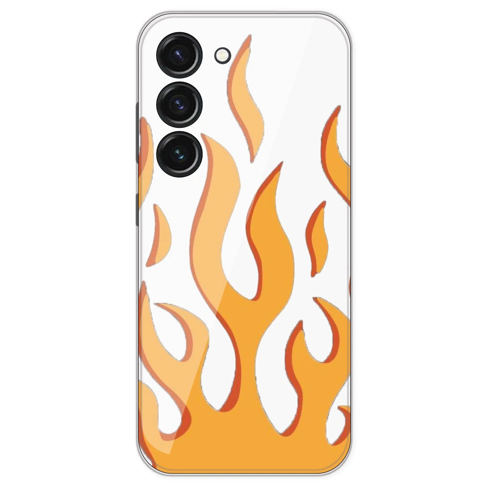Orange Flames - Clear Printed Silicone Case For Samsung Galaxy S23