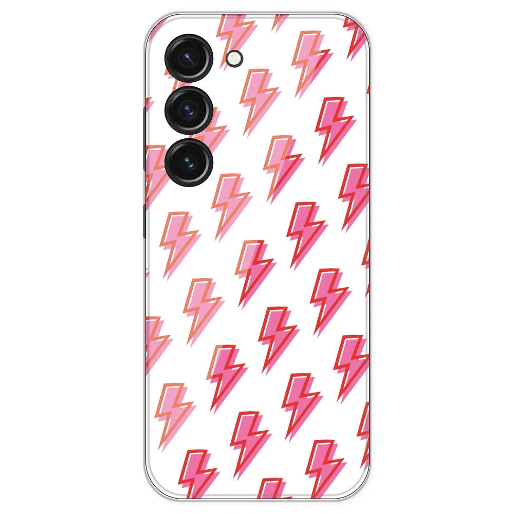 Pink Lightning Bolts - Clear Printed Silicone Case For Samsung Galaxy S23