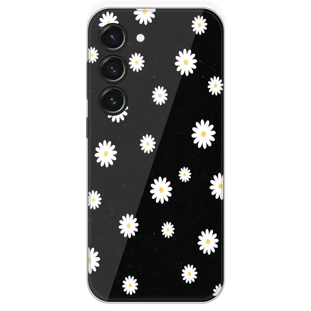White And Black Flower - Printed Silicone Case For Samsung Galaxy S23
