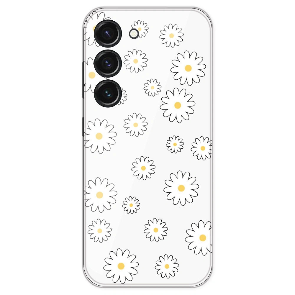White Flowers - Clear Printed Silicone Case For Samsung Galaxy S23