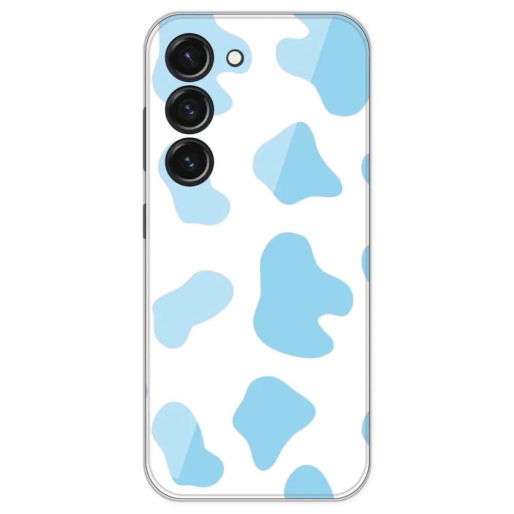Blue Cow Print - Clear Printed Silicone Case For Samsung Galaxy S23