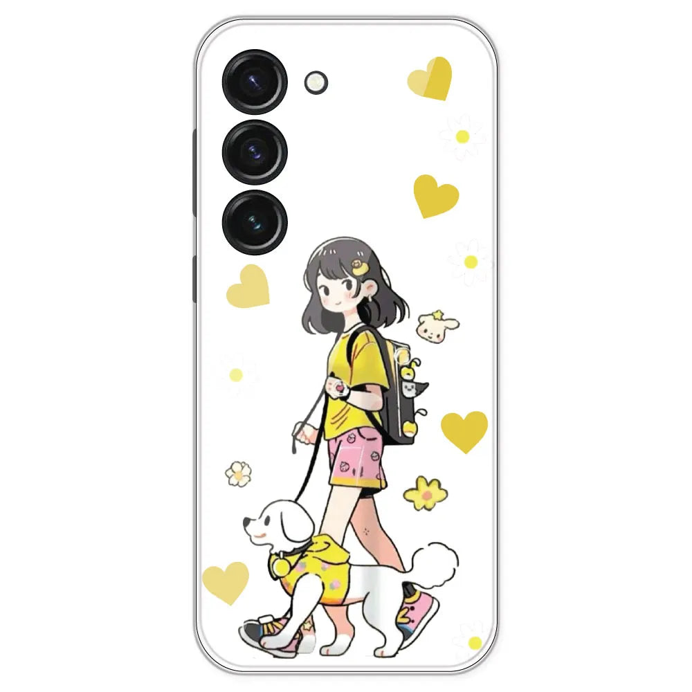 Yellow Girl And Dog - Clear Printed Silicone Case For Samsung Galaxy S23