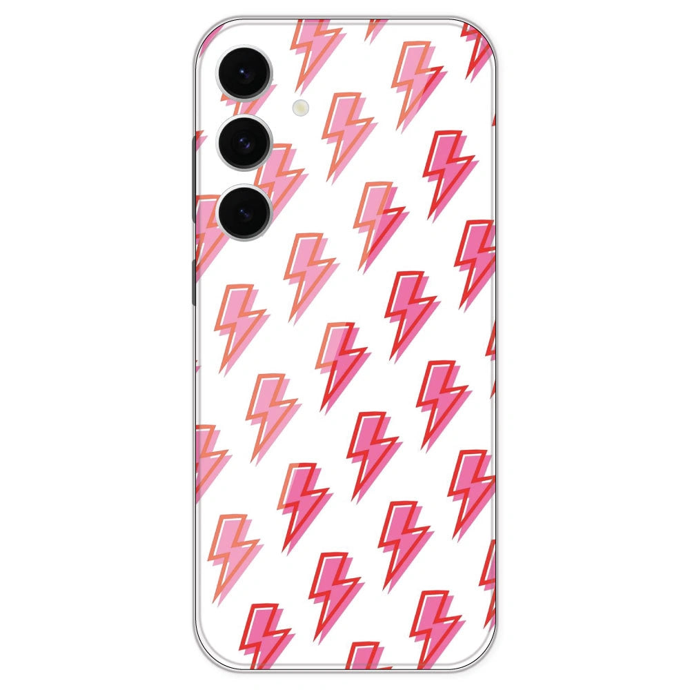 Pink Lightning Bolts - Clear Printed Silicone Case For Samsung Galaxy S24 FE