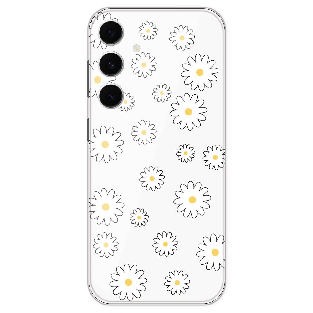 White Flowers - Clear Printed Silicone Case For Samsung Galaxy S24 FE