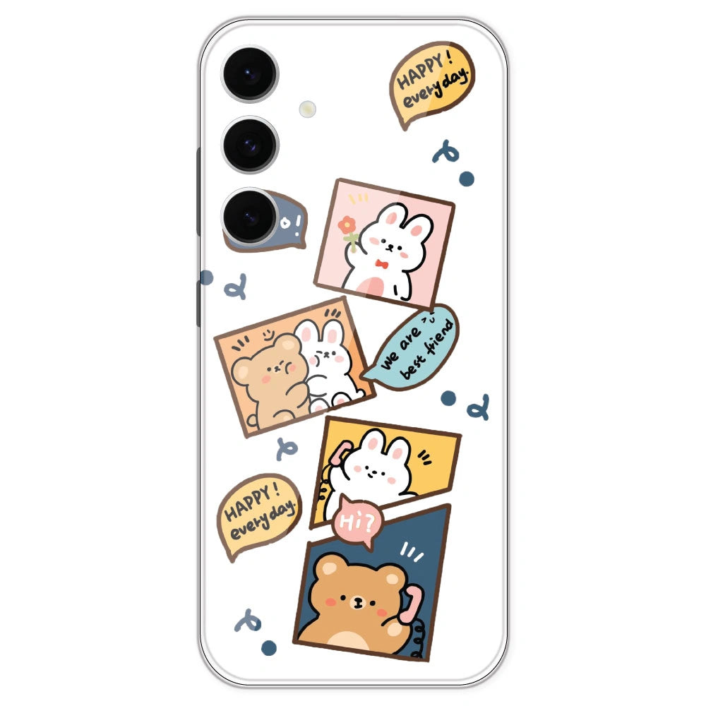 Happy Rabit And Bear - Clear Printed Silicone Case For Samsung Galaxy S24 FE
