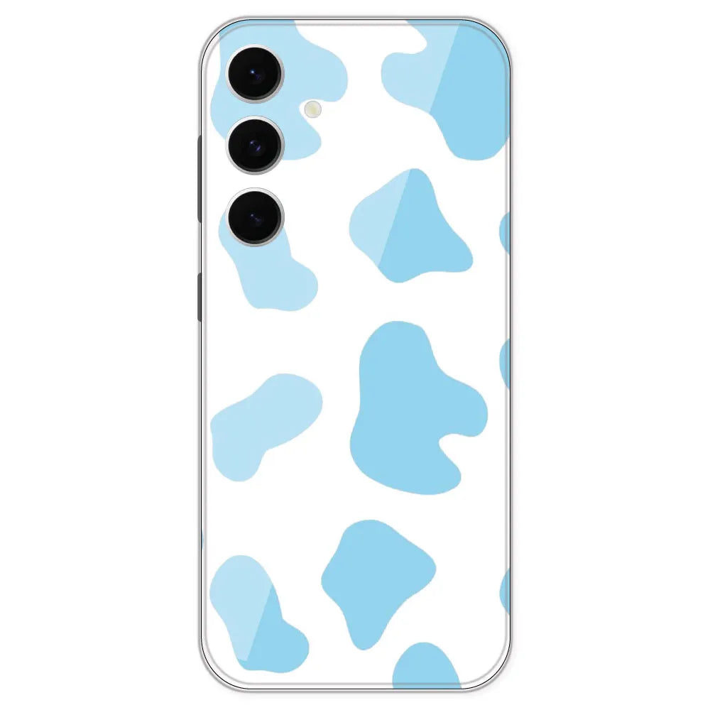 Blue Cow Print - Clear Printed Silicone Case For Samsung Galaxy S24 FE