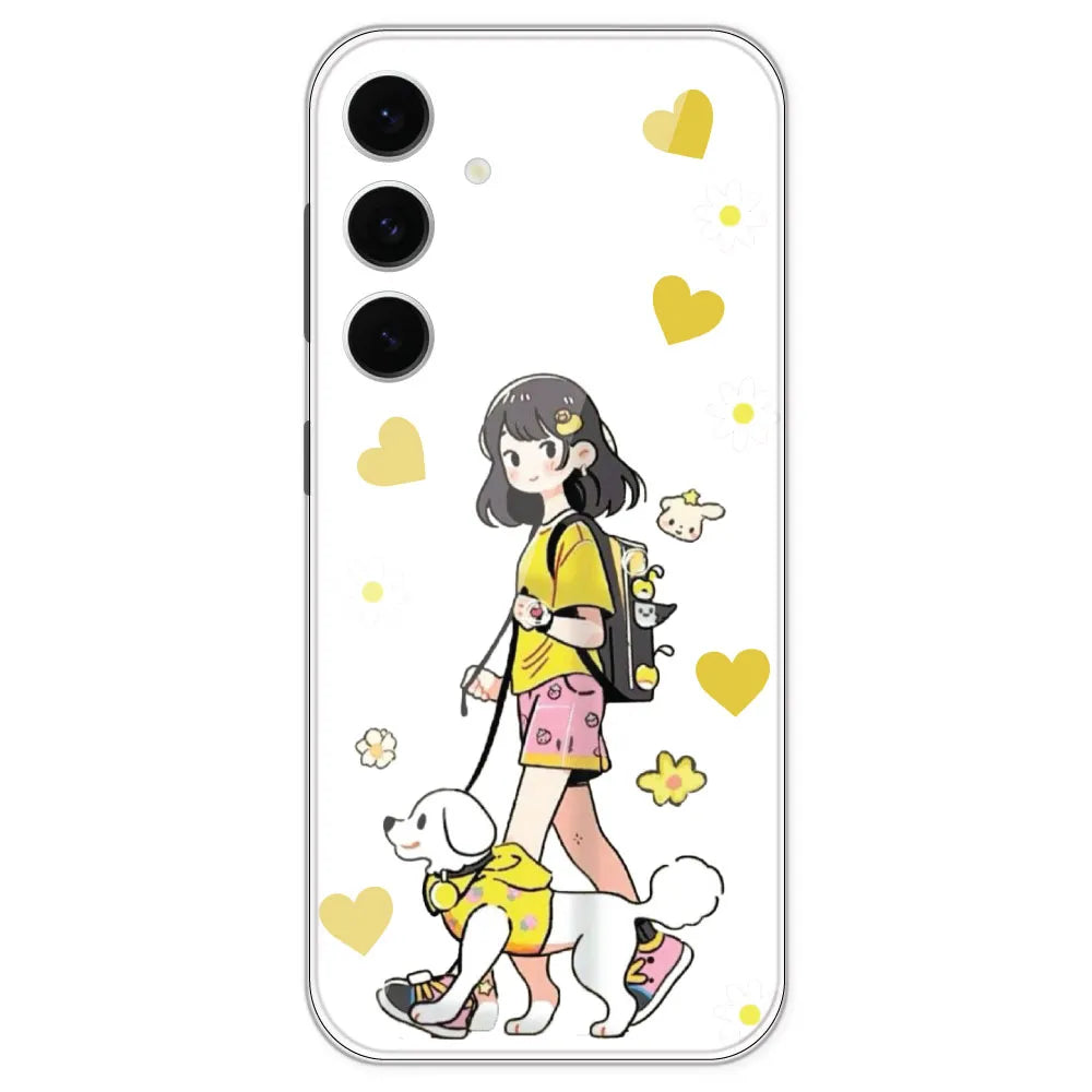 Yellow Girl And Dog - Clear Printed Silicone Case For Samsung Galaxy S24 FE