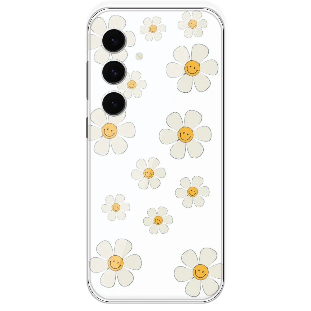 Smile Flowers - Clear Printed Silicone Case For Samsung Galaxy S24 FE