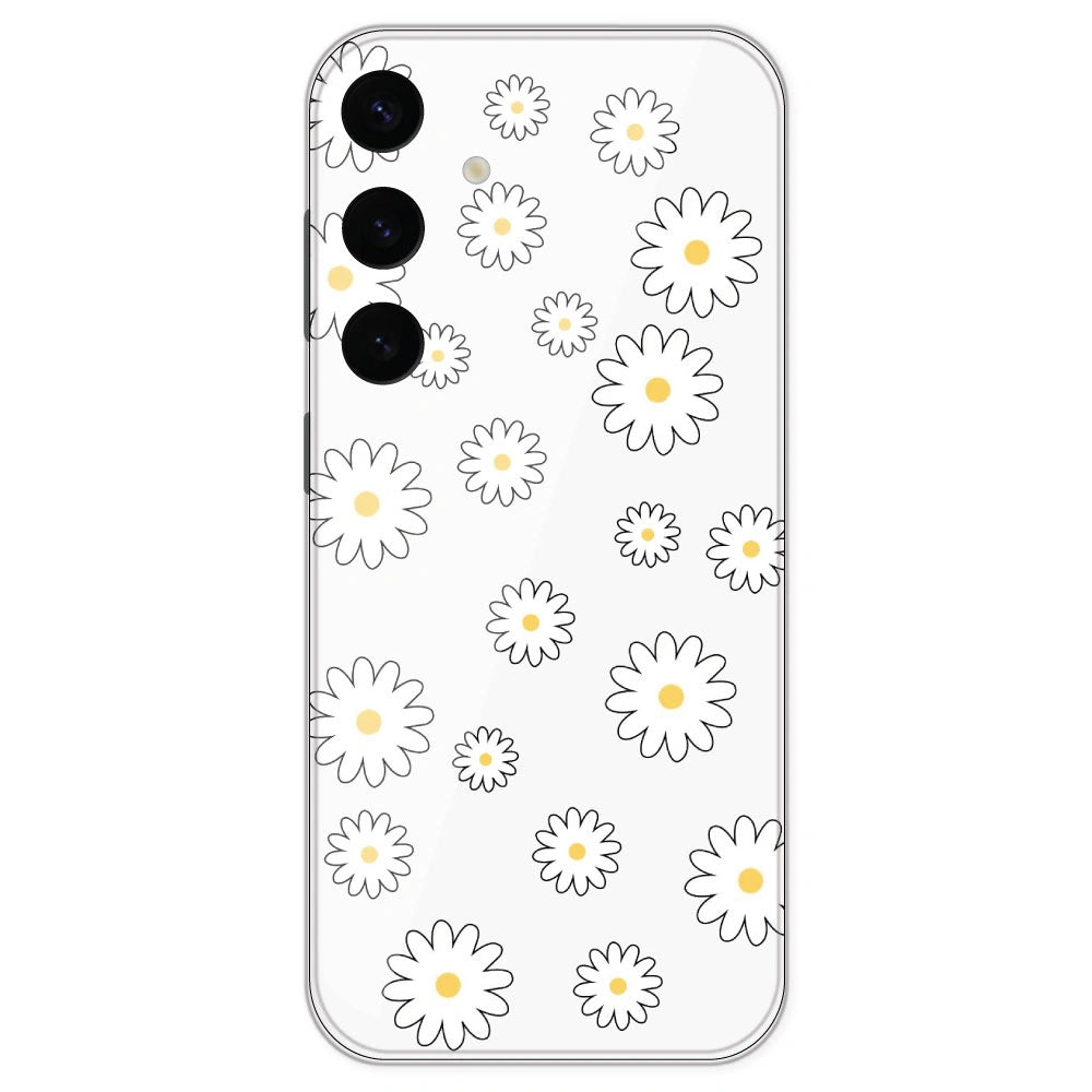White Flowers - Clear Printed Silicone Case For Samsung Galaxy S24 Plus