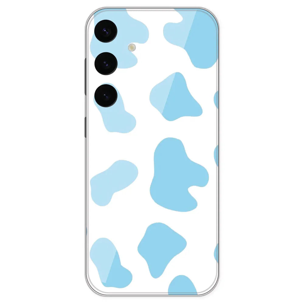 Blue Cow Print - Clear Printed Silicone Case For Samsung Galaxy S24 Plus