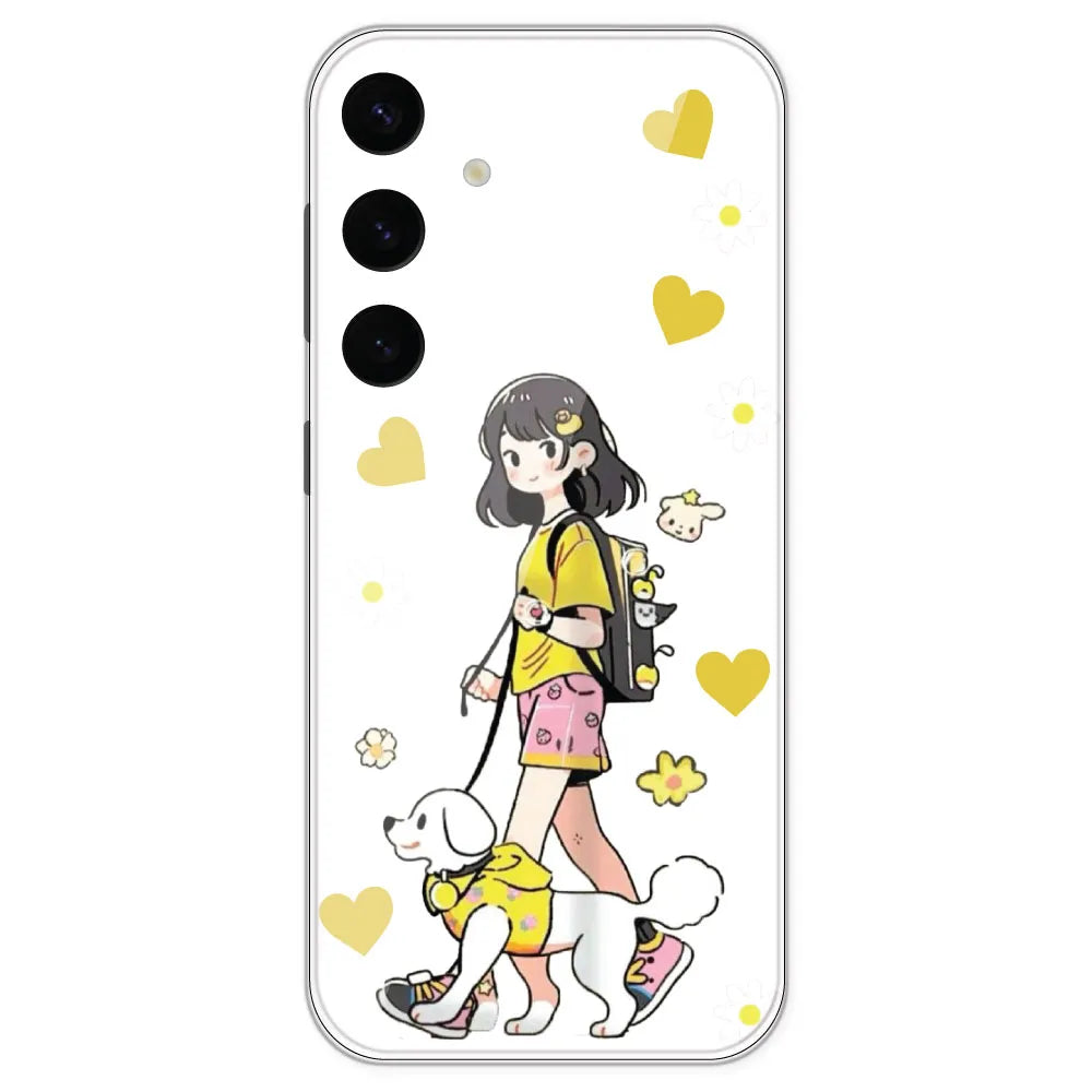 Yellow Girl And Dog - Clear Printed Silicone Case For Samsung Galaxy S24 Plus