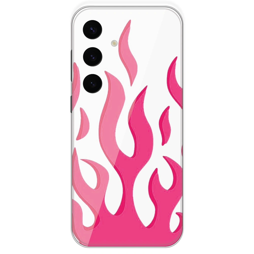 Pink Flames - Clear Printed Silicone Case For Samsung Galaxy S24 Plus