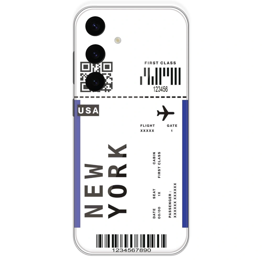 New York Ticket - Clear Printed Silicone Case For Samsung Galaxy S24 Plus
