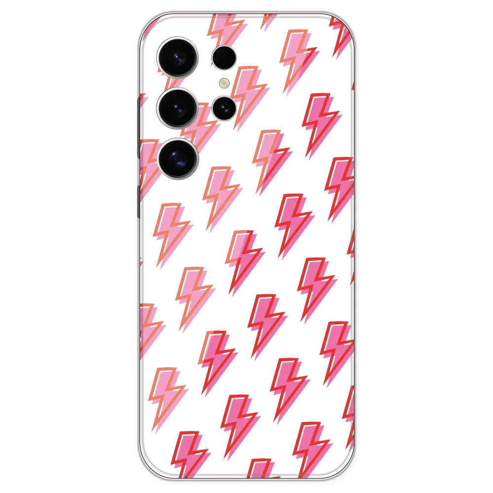 Pink Lightning Bolts - Clear Printed Silicone Case For Samsung Galaxy S24 Ultra