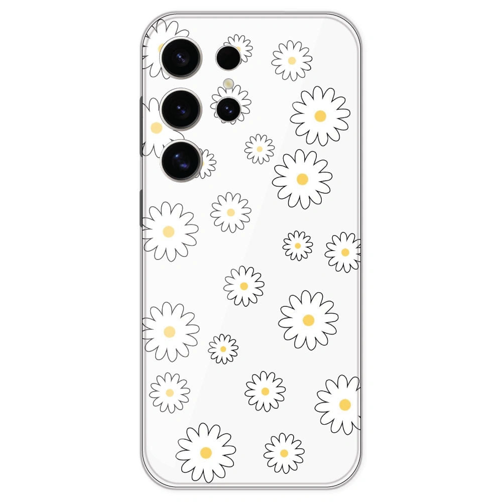 White Flowers - Clear Printed Silicone Case For Samsung Galaxy S24 Ultra