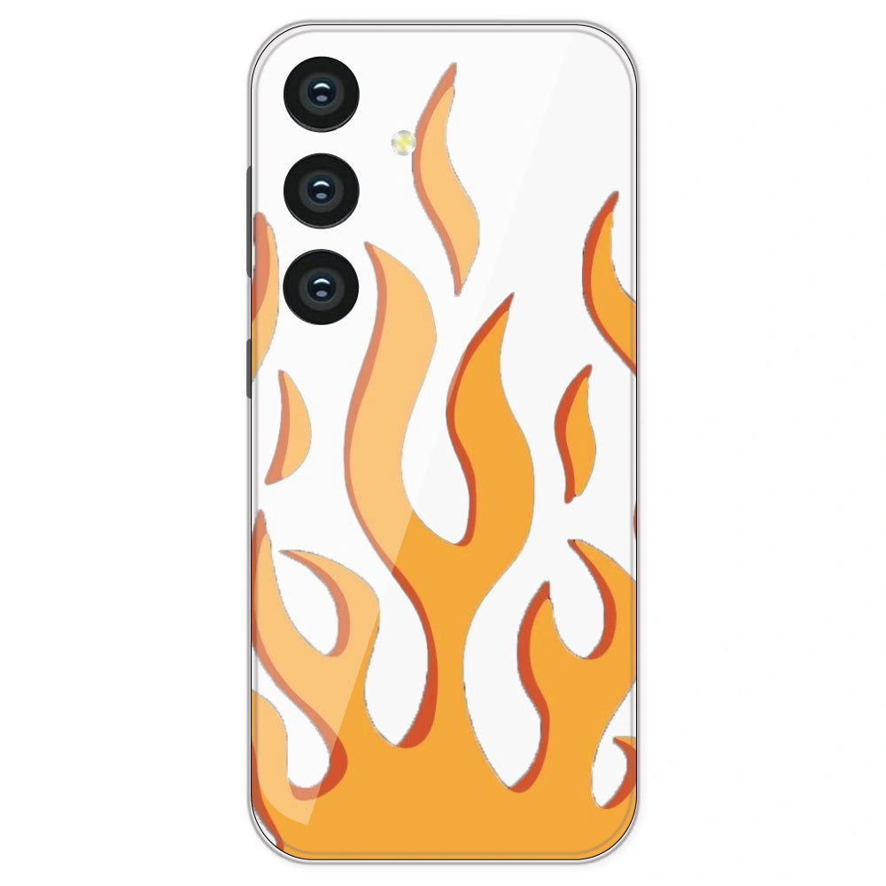 Orange Flames - Clear Printed Silicone Case For Samsung Galaxy S24