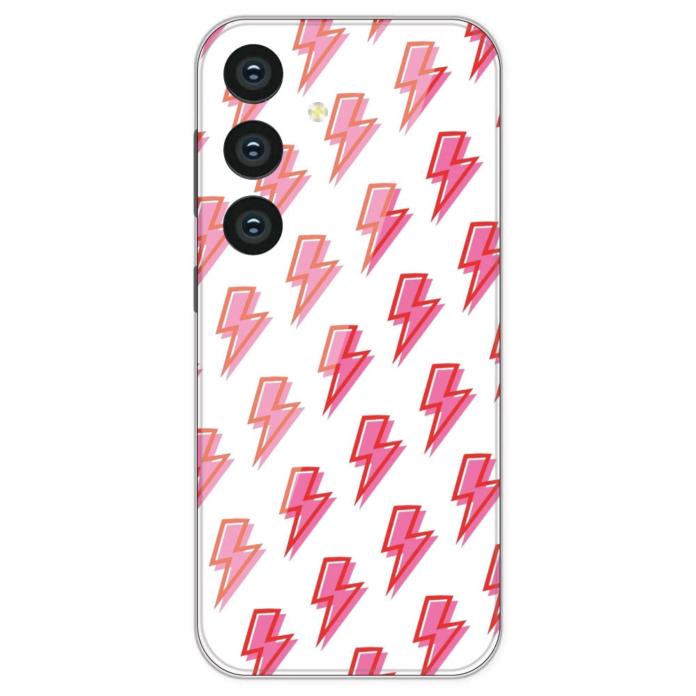 Pink Lightning Bolts - Clear Printed Silicone Case For Samsung Galaxy S24