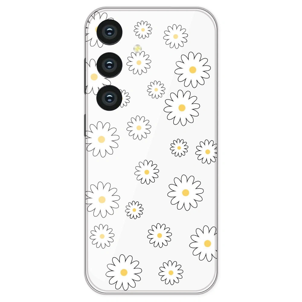 White Flowers - Clear Printed Silicone Case For Samsung Galaxy S24