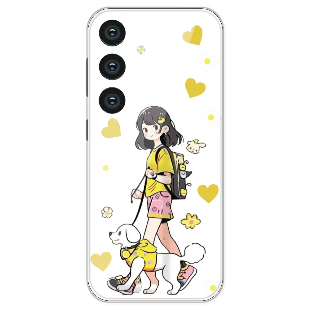 Yellow Girl And Dog - Clear Printed Silicone Case For Samsung Galaxy S24