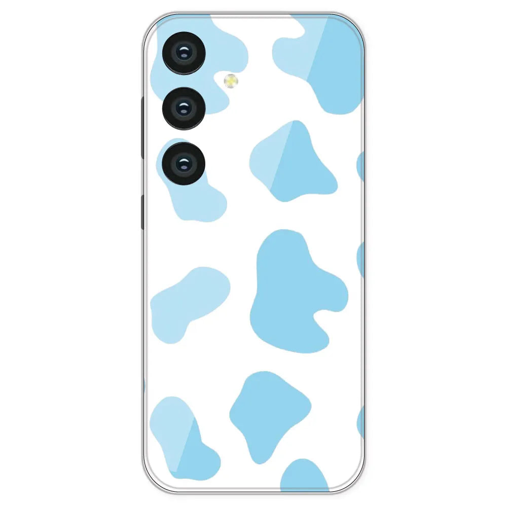 Blue Cow Print - Clear Printed Silicone Case For Samsung Galaxy S24