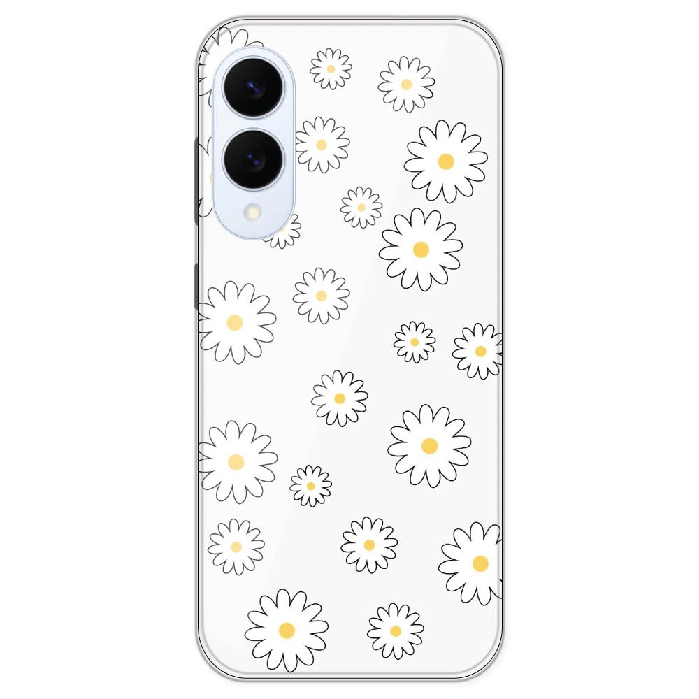 White Flowers - Clear Printed Silicone Case For Samsung Galaxy S25 Edge