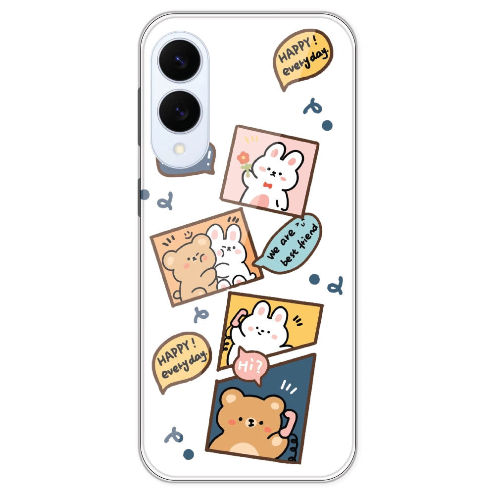 Happy Rabit And Bear - Clear Printed Silicone Case For Samsung Galaxy S25 Edge