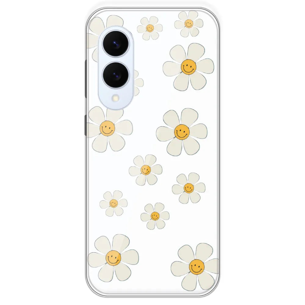 Smile Flowers - Clear Printed Silicone Case For Samsung Galaxy S25 Edge