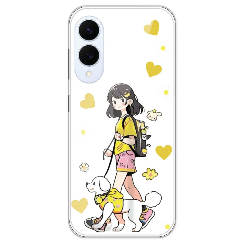 Yellow Girl And Dog - Clear Printed Silicone Case For Samsung Galaxy S25 Edge