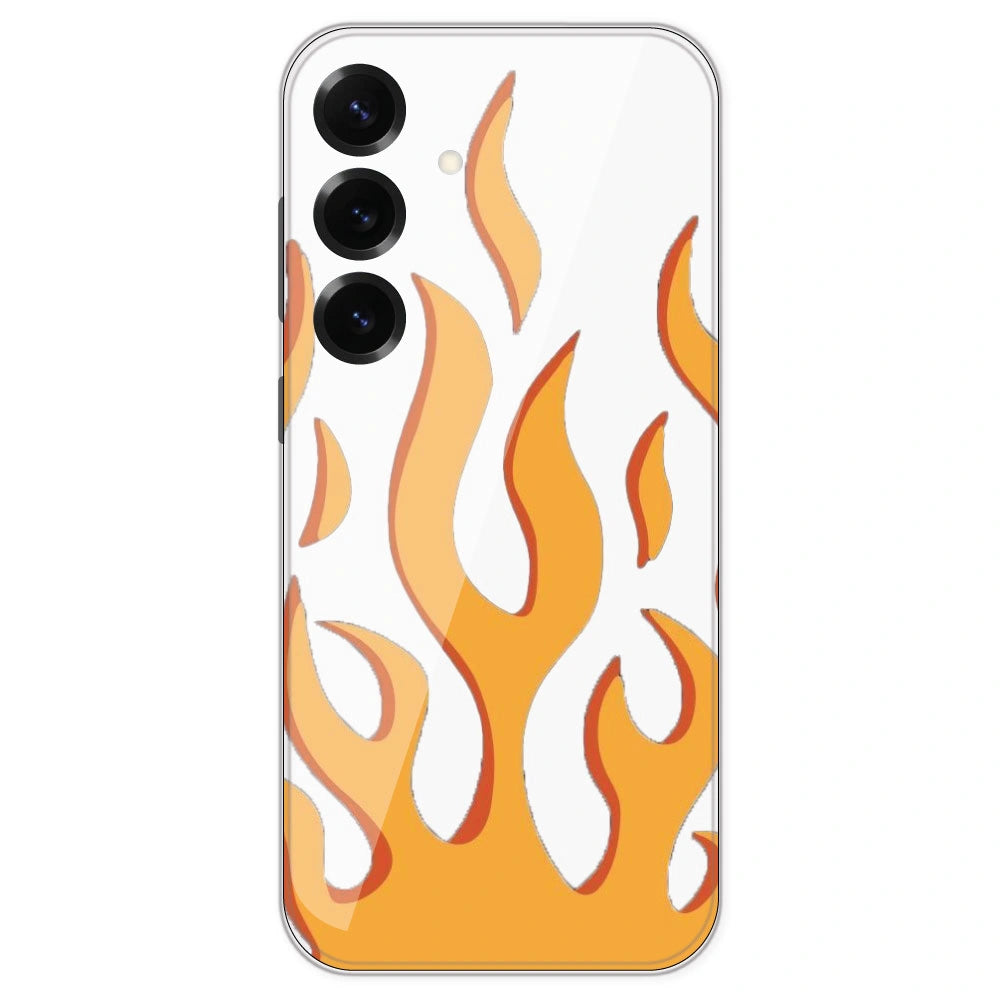 Orange Flames - Clear Printed Silicone Case For Samsung Galaxy S25 Plus