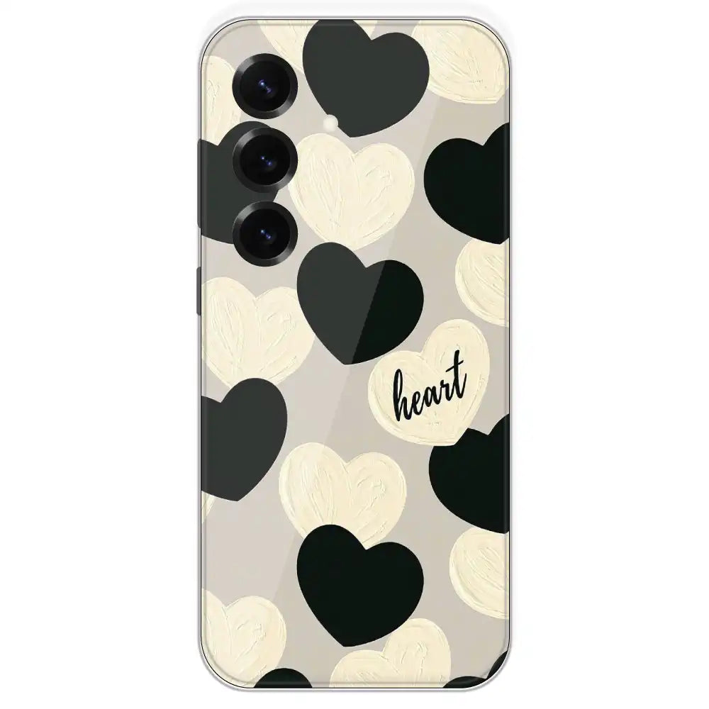 Black And White Heart - Printed Silicone Case For Samsung Galaxy S25 Plus