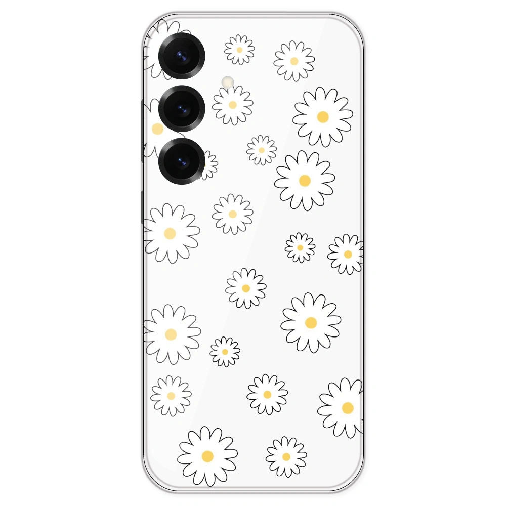 White Flowers - Clear Printed Silicone Case For Samsung Galaxy S25 Plus