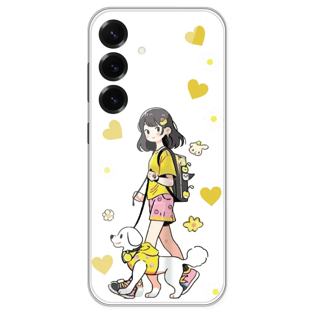 Yellow Girl And Dog - Clear Printed Silicone Case For Samsung Galaxy S25 Plus