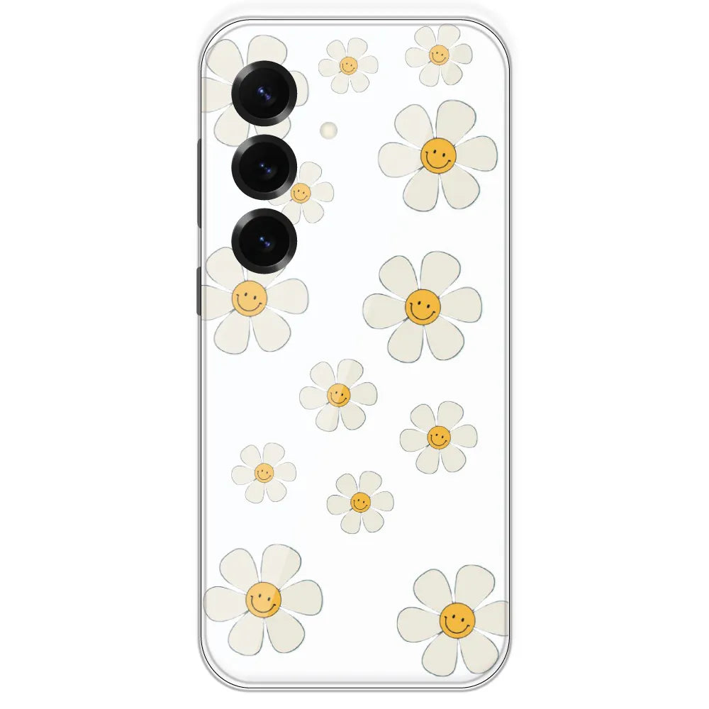 Smile Flowers - Clear Printed Silicone Case For Samsung Galaxy S25 Plus