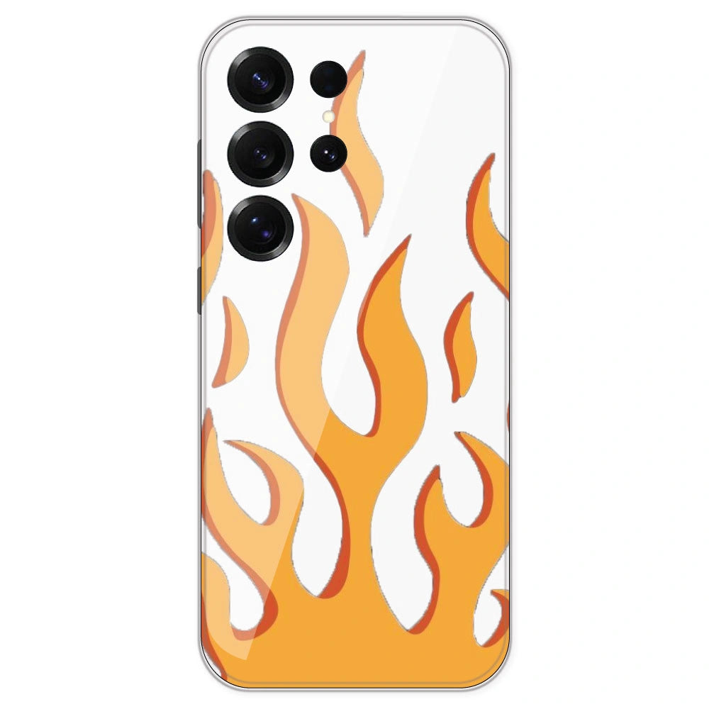 Orange Flames - Clear Printed Silicone Case For Samsung Galaxy S25 Ultra