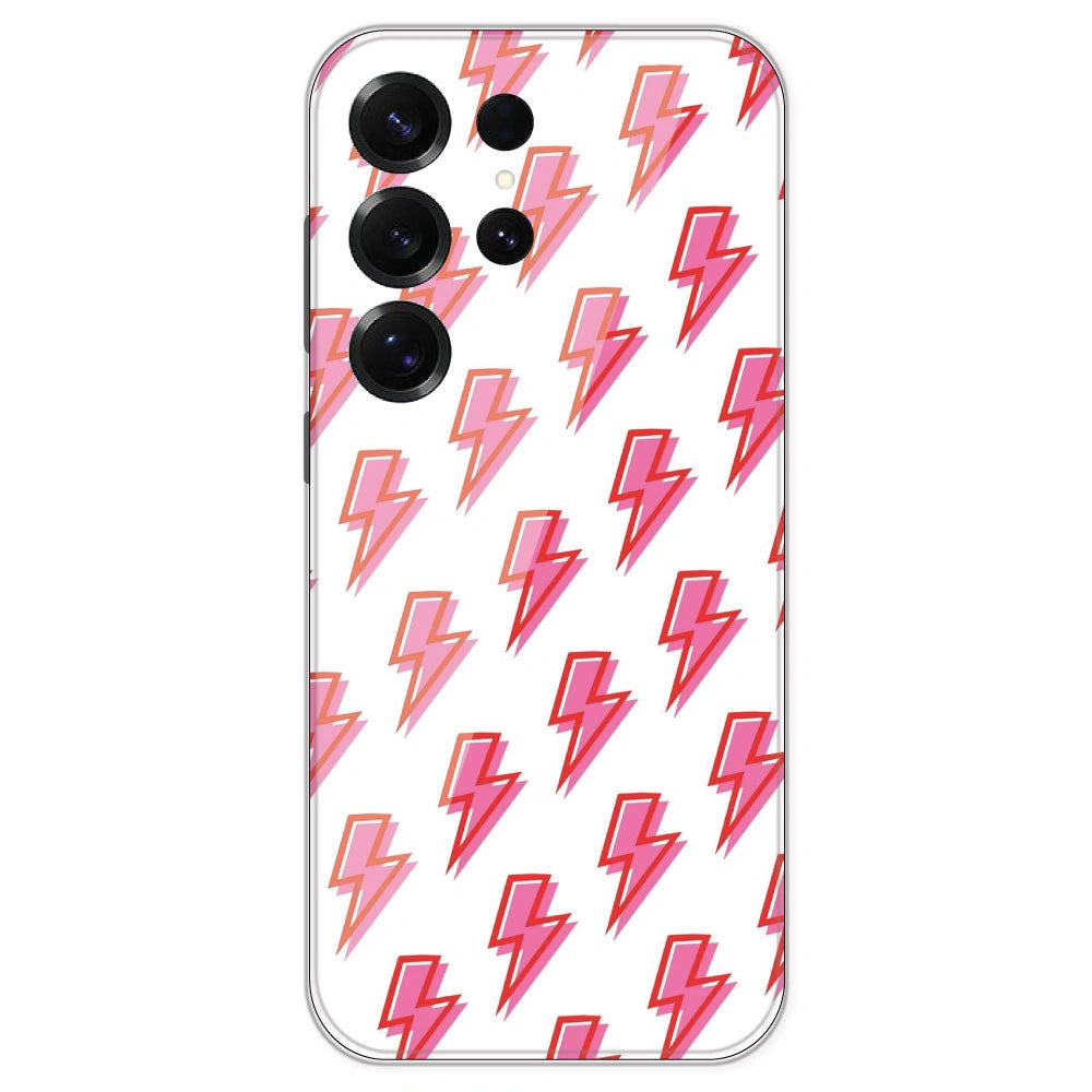 Pink Lightning Bolts - Clear Printed Silicone Case For Samsung Galaxy S25 Ultra