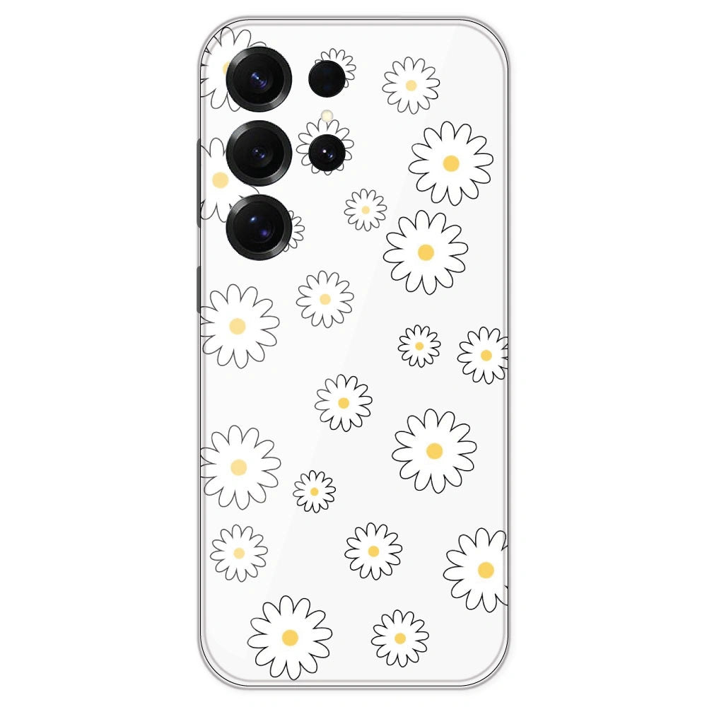 White Flowers - Clear Printed Silicone Case For Samsung Galaxy S25 Ultra