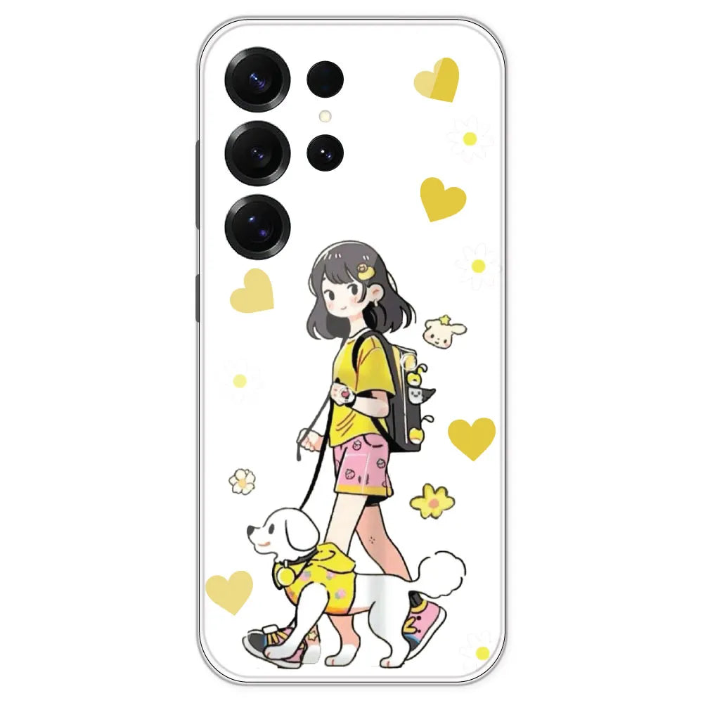 Yellow Girl And Dog - Clear Printed Silicone Case For Samsung Galaxy S25 Ultra