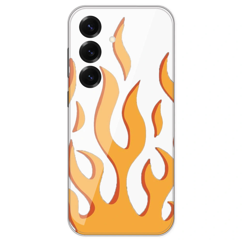 Orange Flames - Clear Printed Silicone Case For Samsung Galaxy S25