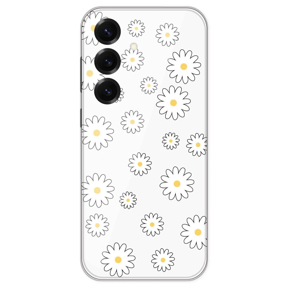 White Flowers - Clear Printed Silicone Case For Samsung Galaxy S25