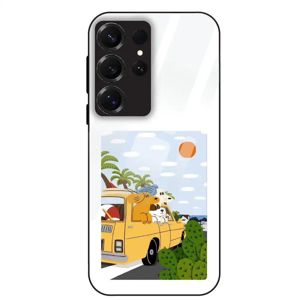 Cute Dog Travel Cartoon - Glass Case For Samsung Galaxy S25 Ultra
