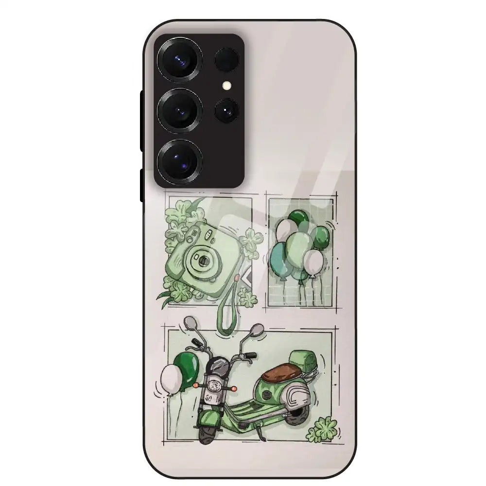 Vintage Green Sketch Aesthetic - Glass Case For Samsung Galaxy S25 Ultra