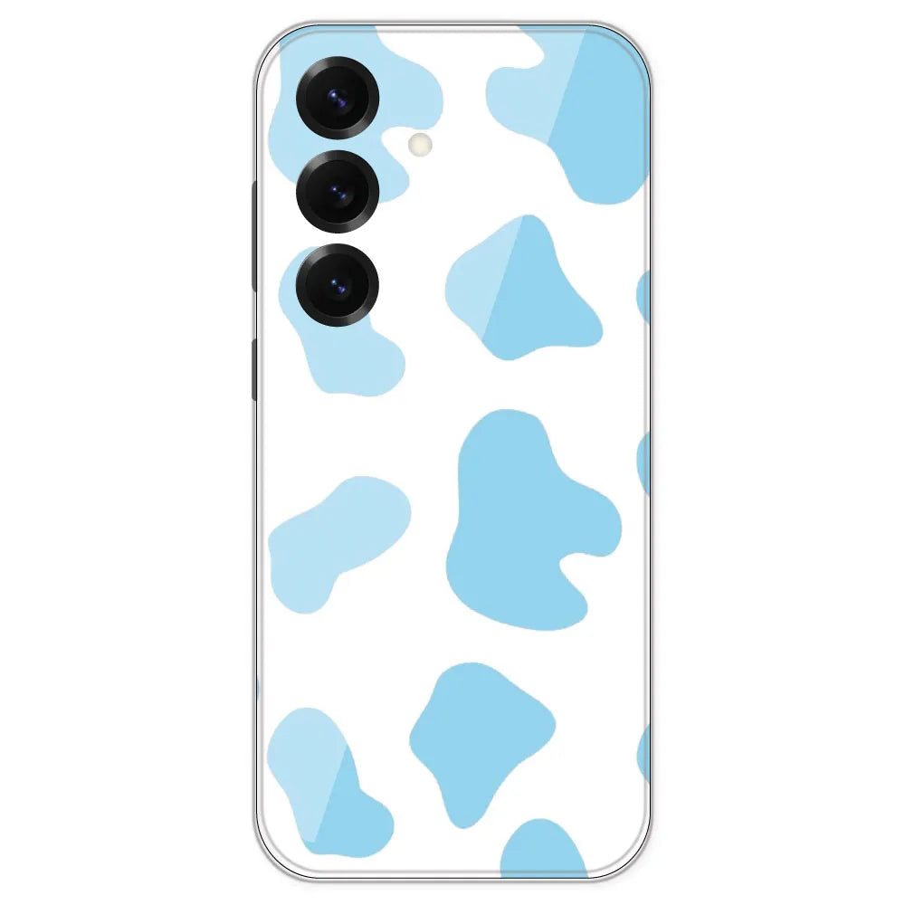 Blue Cow Print - Clear Printed Silicone Case For Samsung Galaxy S25