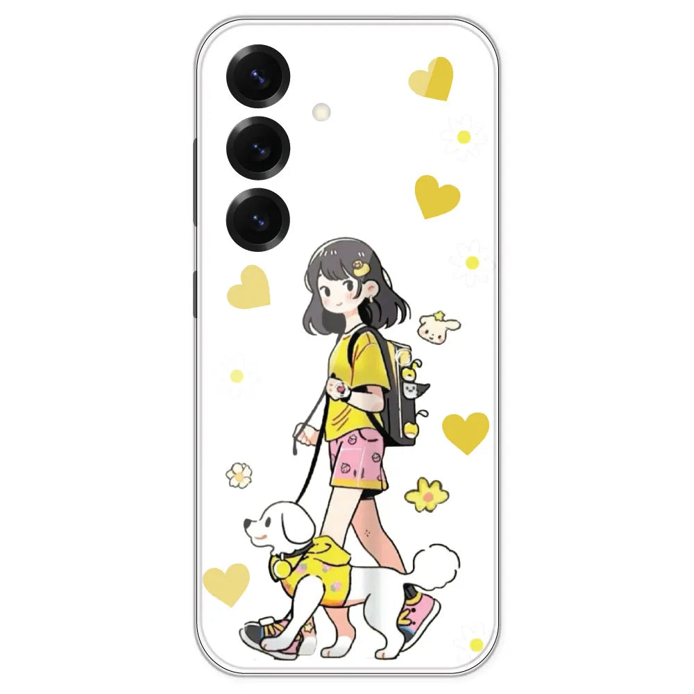 Yellow Girl And Dog - Clear Printed Silicone Case For Samsung Galaxy S25