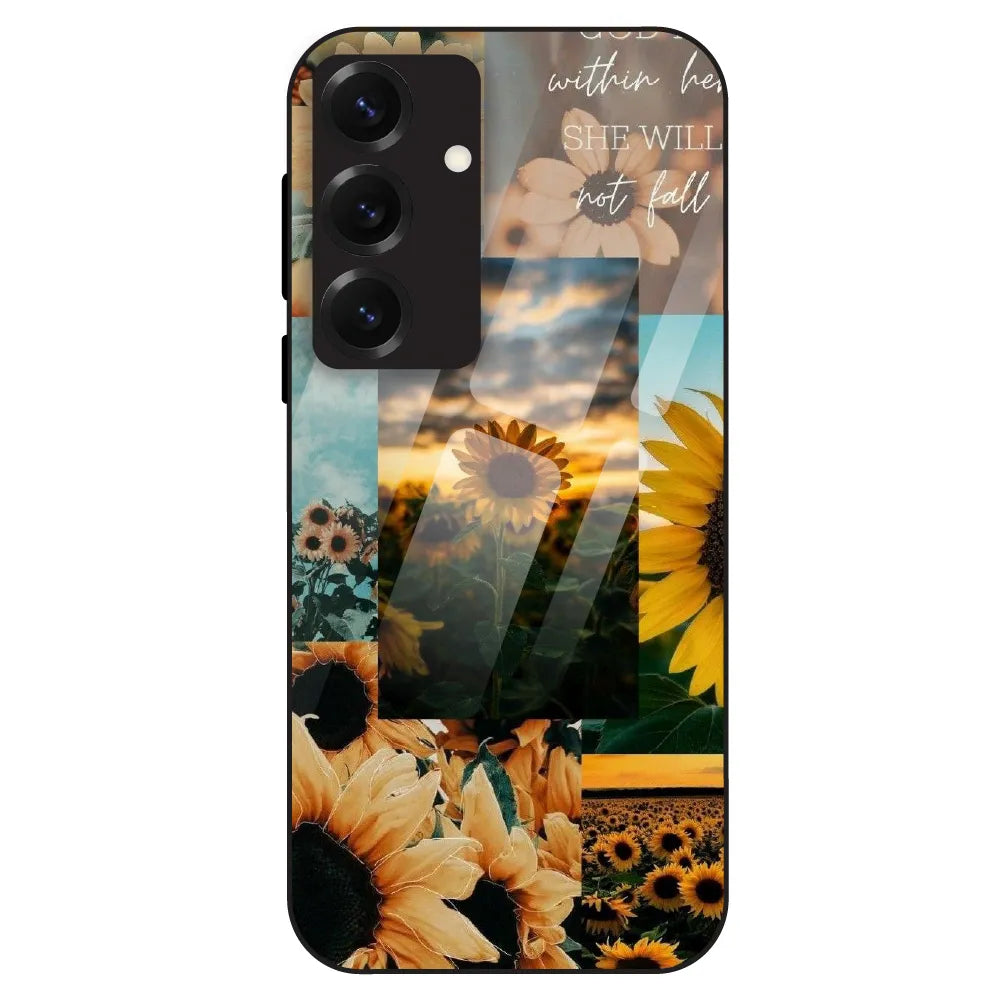 Sunflower Serenity Collage - Glass Case For Samsung Galaxy S25