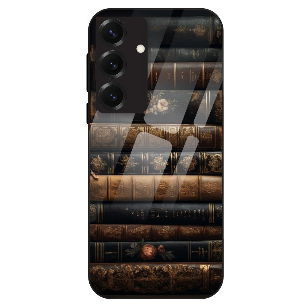 Vintage Book Stack - Glass Case For Samsung Galaxy S25