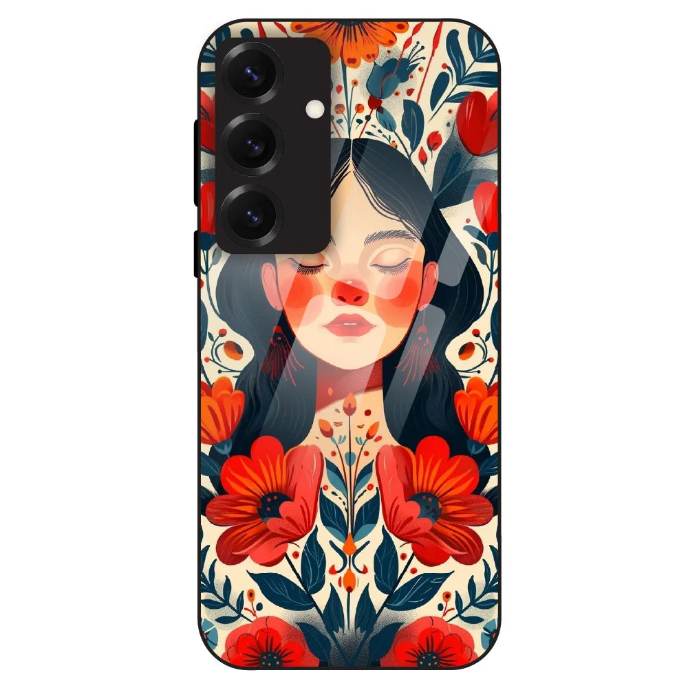 Floral Muse Portrait - Glass Case For Samsung Galaxy S25